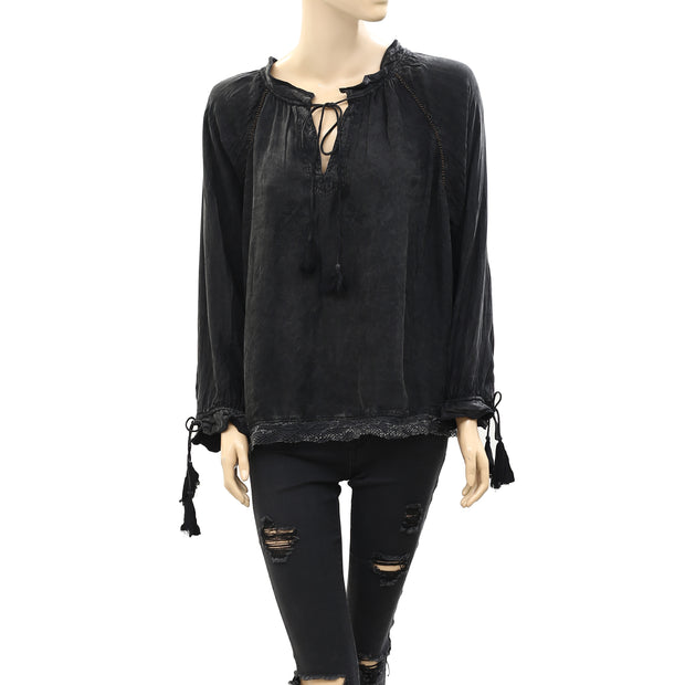 Zadig & Voltaire Theresa Beaded Black Blouse Top S