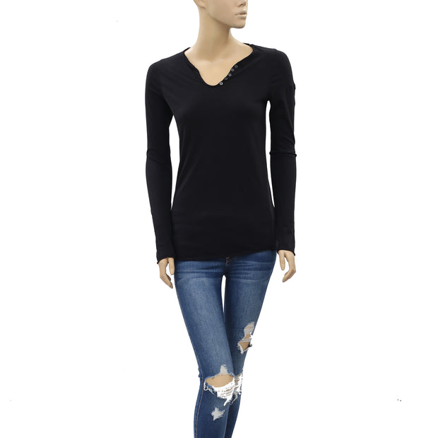 Zadig & Voltaire Tunic Button Solid Black T-Shirt Top
