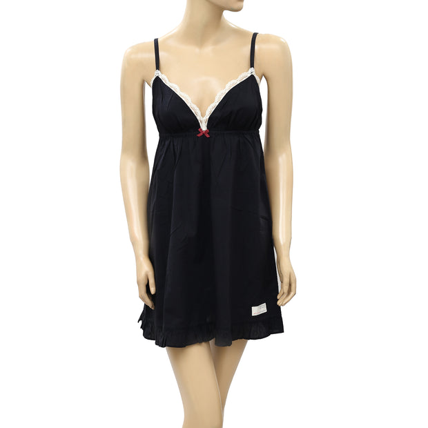 Odd Molly Anthropologie Lace Black Slip Mini Dress S 1