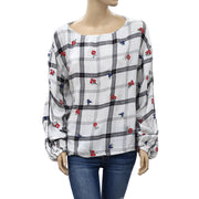 Free People Floral Embroidered Blouse Top M