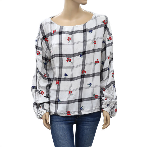 Free People Floral Embroidered Blouse Top M