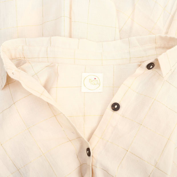 Des Petits Hauts Shimmer Check Printed Beige Shirt Top M