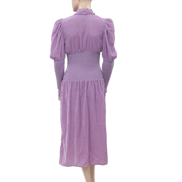 Rhode Resort Smocked Velvet Purple Midi Dress XS