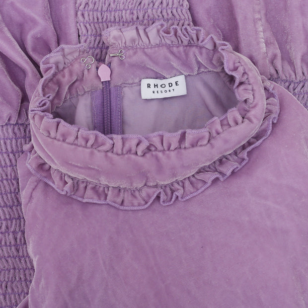 Rhode Resort Smocked Velvet Purple Midi Dress XS