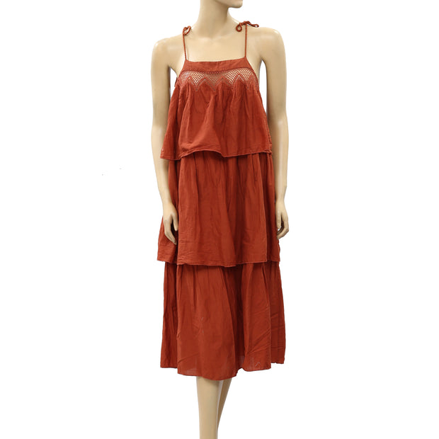 HappyxNature Kate Hudson Tiered Rust Midi Dress