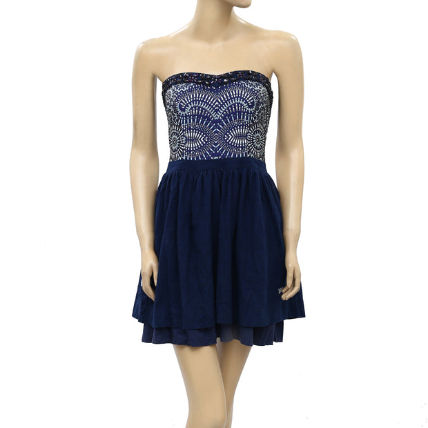 Anthropologie Navy Beaded Embellished Tube Mini Dress S