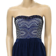 Anthropologie Navy Beaded Embellished Tube Mini Dress S