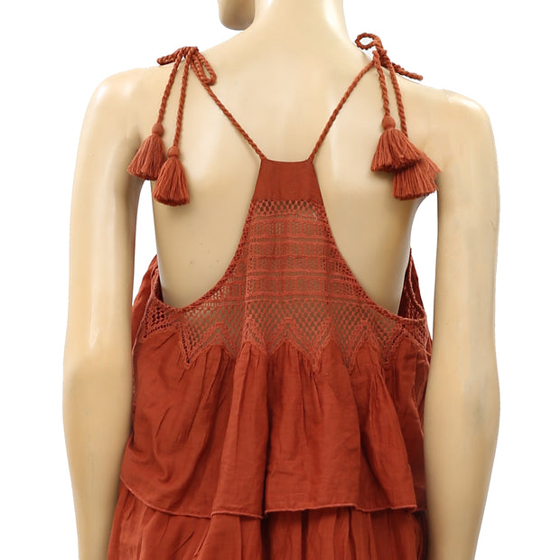 HappyxNature Kate Hudson Tiered Rust Midi Dress