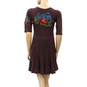 Caite Anthropologie Floral Embroidered Mini Dress