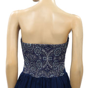 Anthropologie Navy Beaded Embellished Tube Mini Dress S