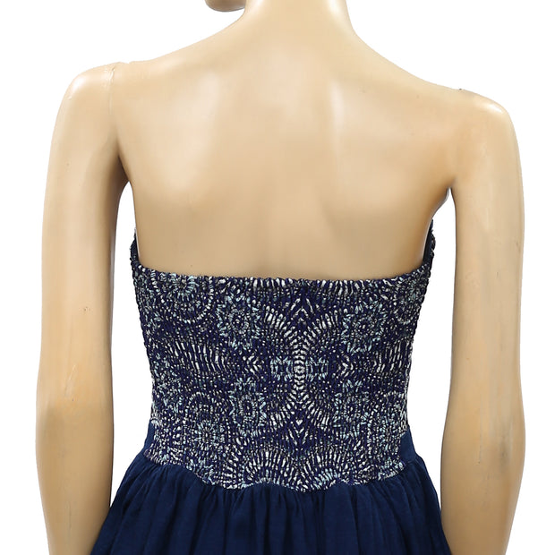Anthropologie Navy Beaded Embellished Tube Mini Dress S