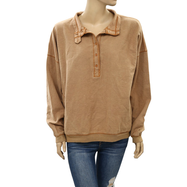 Out From Under Urban Outfitters Jacintha Reverse Henley Sweatshirt Top