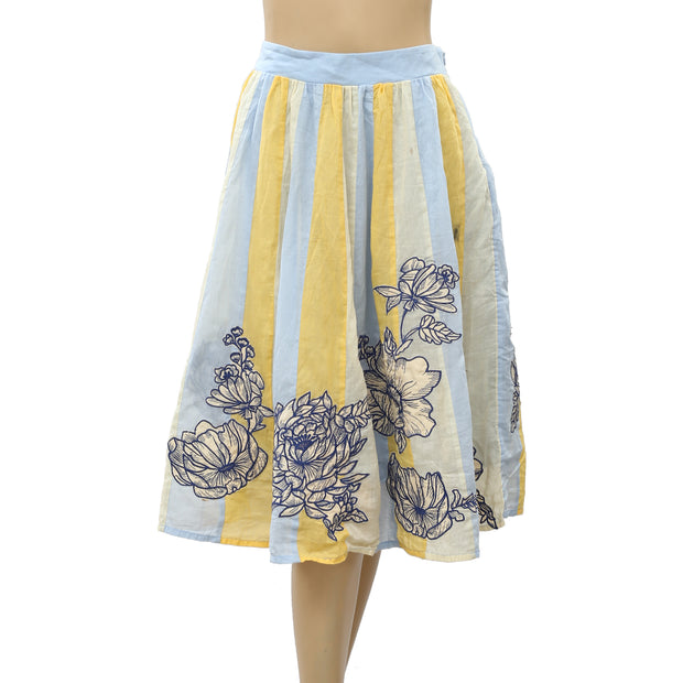 Maeve Anthropologie Rosalind Embroidered Midi Skirt