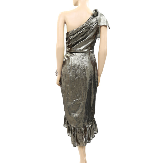 Anthropologie Shimmer One Shoulder Midi Dress