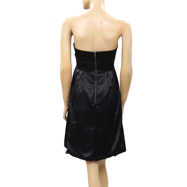 Saint Tropez Pleated Solid Black Tube Mini Dress XS