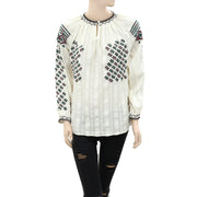Splash Embroidered Striped Gauze Blouse Top S