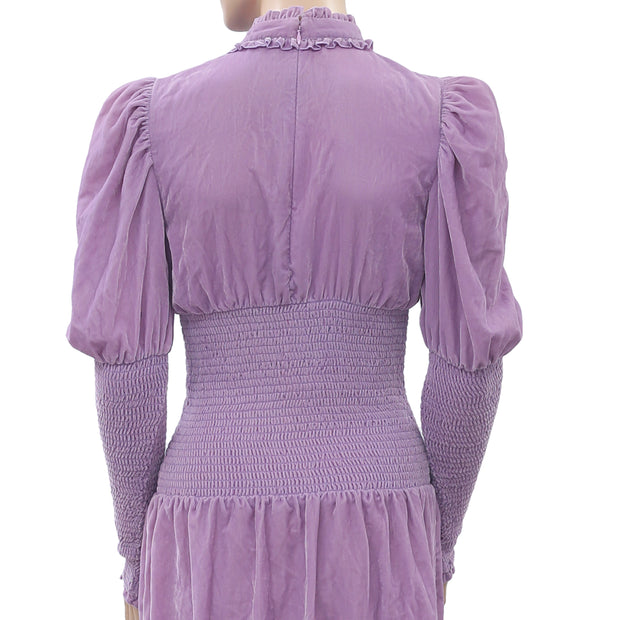 Rhode Resort Smocked Velvet Purple Midi Dress XS