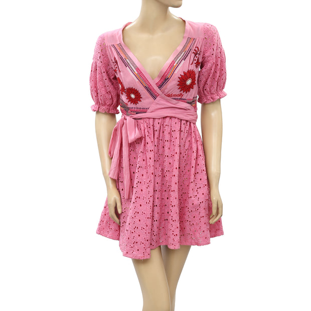 Odd Molly Anthropologie Eyelet Embroidered Mini Dress XS 0