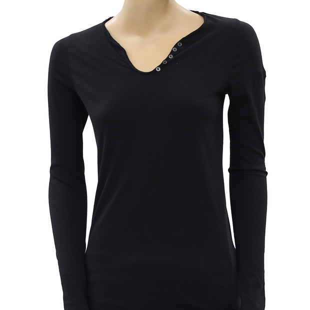 Zadig & Voltaire Tunic Button Solid Black T-Shirt Top