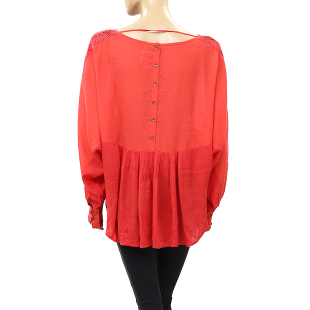 Free People Thinking Of You Crochet Trim Tunic Top