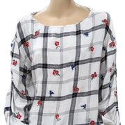 Free People Floral Embroidered Blouse Top M