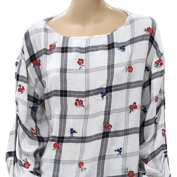 Free People Floral Embroidered Blouse Top M