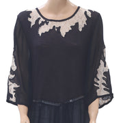 Ecote Urban Outfitters Embroidered Lace Black Tunic Top M