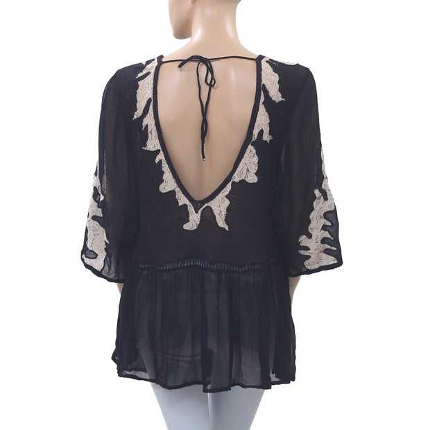 Ecote Urban Outfitters Embroidered Lace Black Tunic Top M