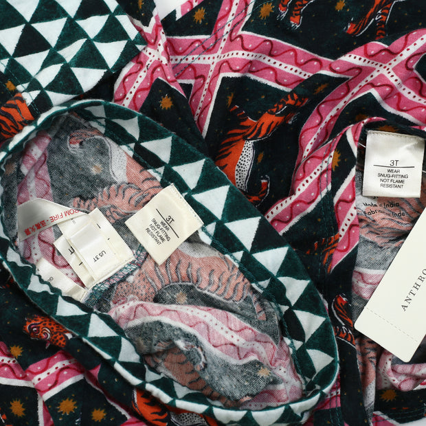 Anthropologie Kid's Girls Corinne Lent Tigress Flannel Pajama & Top 3T Yr