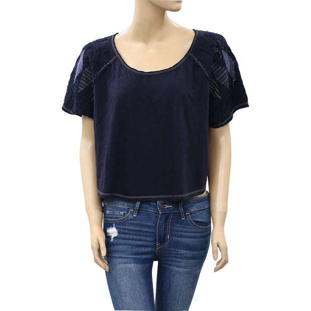 Free People Crochet Lace Cropped Blouse Top M
