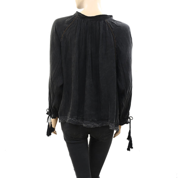 Zadig & Voltaire Theresa Beaded Black Blouse Top S
