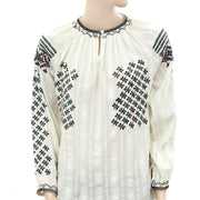 Splash Embroidered Striped Gauze Blouse Top S