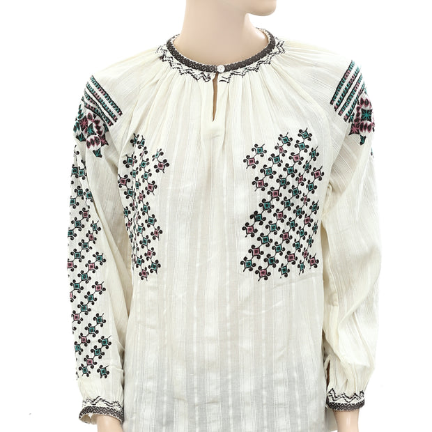 Splash Embroidered Striped Gauze Blouse Top S