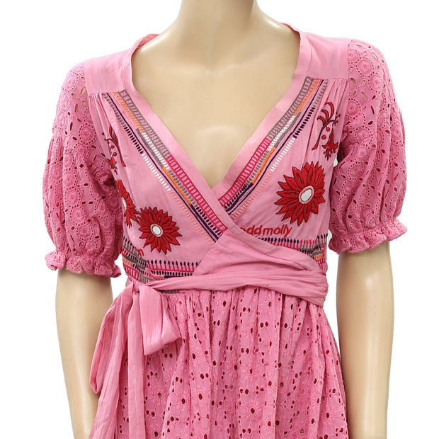Odd Molly Anthropologie Eyelet Embroidered Mini Dress XS 0