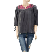 Odd Molly Anthropologie Embroidered Tunic Top Gray S