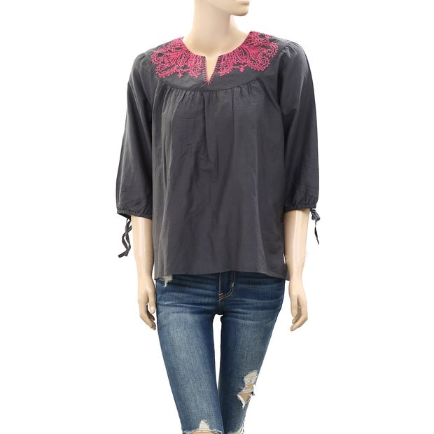 Odd Molly Anthropologie Embroidered Tunic Top Gray S