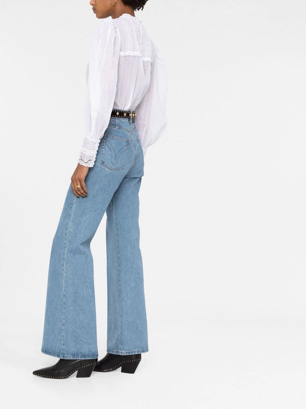 Zadig & Voltaire Embroidered Balloon-sleeve Blouse Top Lace Pintuck XS
