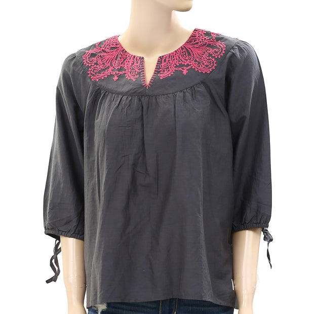 Odd Molly Anthropologie Embroidered Tunic Top Gray S