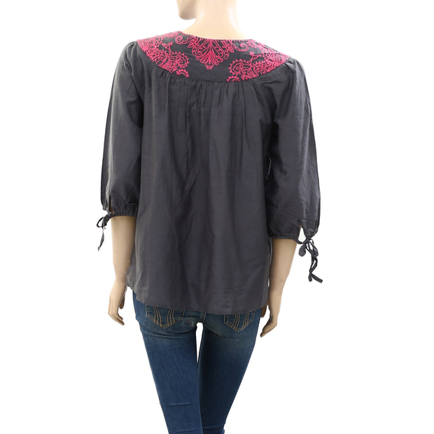 Odd Molly Anthropologie Embroidered Tunic Top Gray S