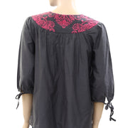 Odd Molly Anthropologie Embroidered Tunic Top Gray S