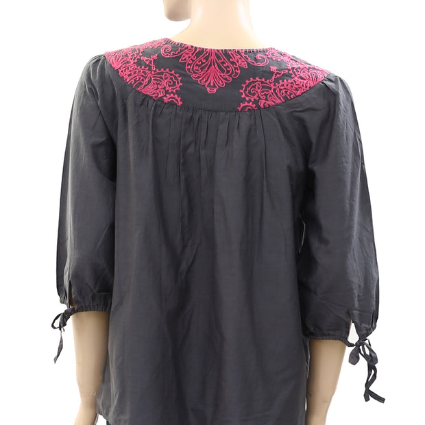 Odd Molly Anthropologie Embroidered Tunic Top Gray S