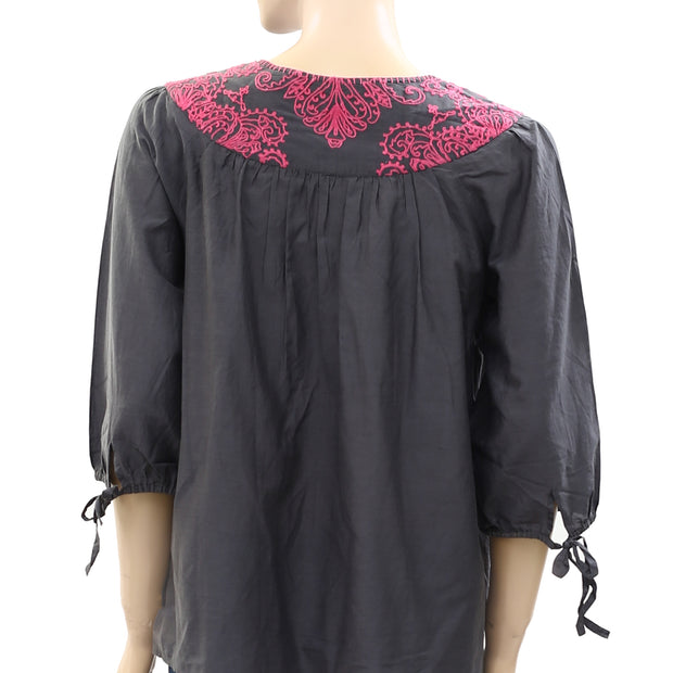 Odd Molly Anthropologie Embroidered Tunic Top Gray S