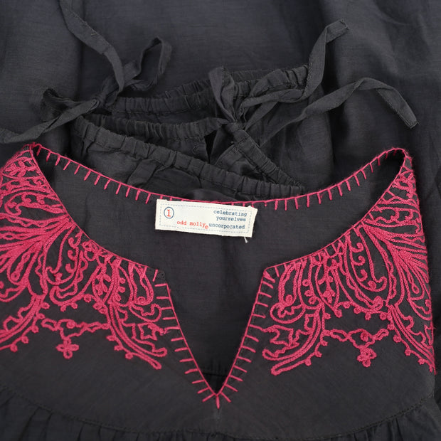 Odd Molly Anthropologie Embroidered Tunic Top Gray S