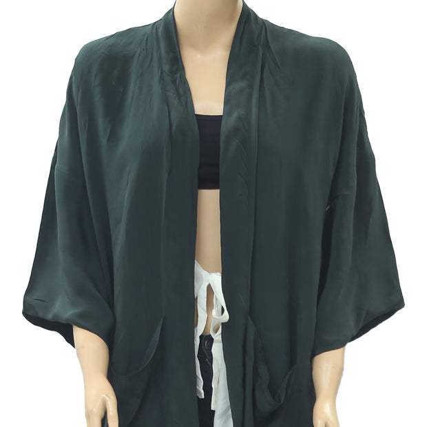 Closed Floral Embroidered Coverup Tunic Top Kimono S