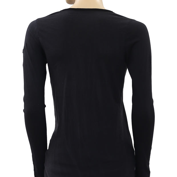 Zadig & Voltaire Tunic Button Solid Black T-Shirt Top