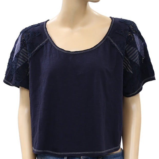 Free People Crochet Lace Cropped Blouse Top M