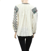 Splash Embroidered Striped Gauze Blouse Top S