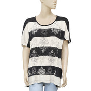 White Chocolate Striped Printed Embellished Black & Ivory Tunic Top M