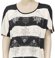 White Chocolate Striped Printed Embellished Black & Ivory Tunic Top M