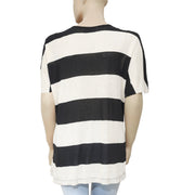 White Chocolate Striped Printed Embellished Black & Ivory Tunic Top M